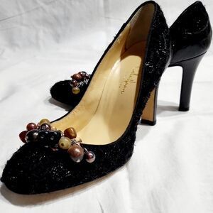 Elegant Cole Hahn Black Beaded Heels